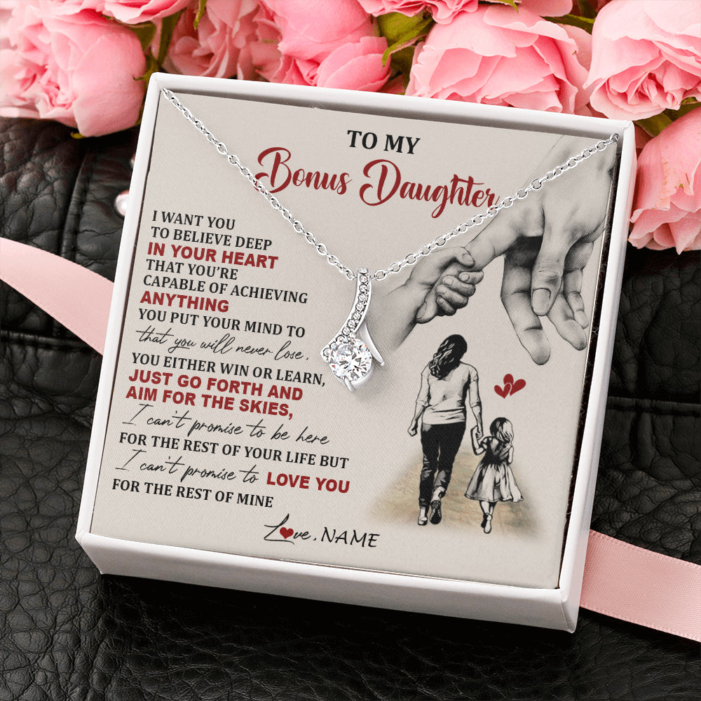 Alluring Beauty Necklace 14K White Gold Finish | 2 | Personalized To My Bonus Daughter Necklace From Stepmom Promise To Love You Stepddaughter Birthday Valentines Day Christmas Customized Gift Box Message Card | siriusteestore