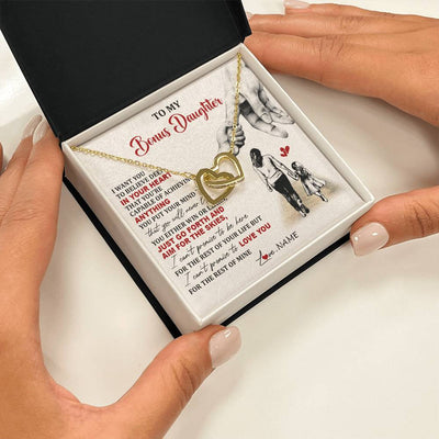 Interlocking Hearts Necklace 18K Yellow Gold Finish | 2 | Personalized To My Bonus Daughter Necklace From Stepmom Promise To Love You Stepddaughter Birthday Valentines Day Christmas Customized Gift Box Message Card | siriusteestore