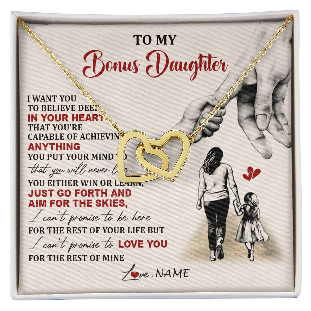 Interlocking Hearts Necklace 18K Yellow Gold Finish | 1 | Personalized To My Bonus Daughter Necklace From Stepmom Promise To Love You Stepddaughter Birthday Valentines Day Christmas Customized Gift Box Message Card | siriusteestore
