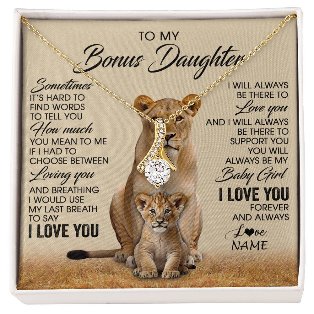 Alluring Beauty Necklace 18K Yellow Gold Finish | 1 | Personalized To My Bonus Daughter Necklace From Stepmom Sometimes It's Hard Lion Stepdaughter Gift Birthday Jewelry Christmas Customized Gift Box Message Card | siriusteestore