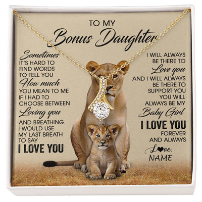 Alluring Beauty Necklace 18K Yellow Gold Finish | 1 | Personalized To My Bonus Daughter Necklace From Stepmom Sometimes It's Hard Lion Stepdaughter Gift Birthday Jewelry Christmas Customized Gift Box Message Card | siriusteestore