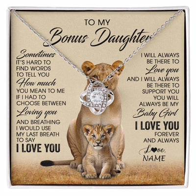 Love Knot Necklace 14K White Gold Finish | 1 | Personalized To My Bonus Daughter Necklace From Stepmom Sometimes It's Hard Lion Stepdaughter Gift Birthday Jewelry Christmas Customized Gift Box Message Card | siriusteestore