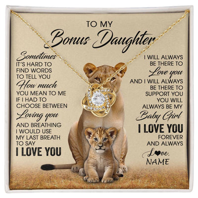 Love Knot Necklace 18K Yellow Gold Finish | 1 | Personalized To My Bonus Daughter Necklace From Stepmom Sometimes It's Hard Lion Stepdaughter Gift Birthday Jewelry Christmas Customized Gift Box Message Card | siriusteestore