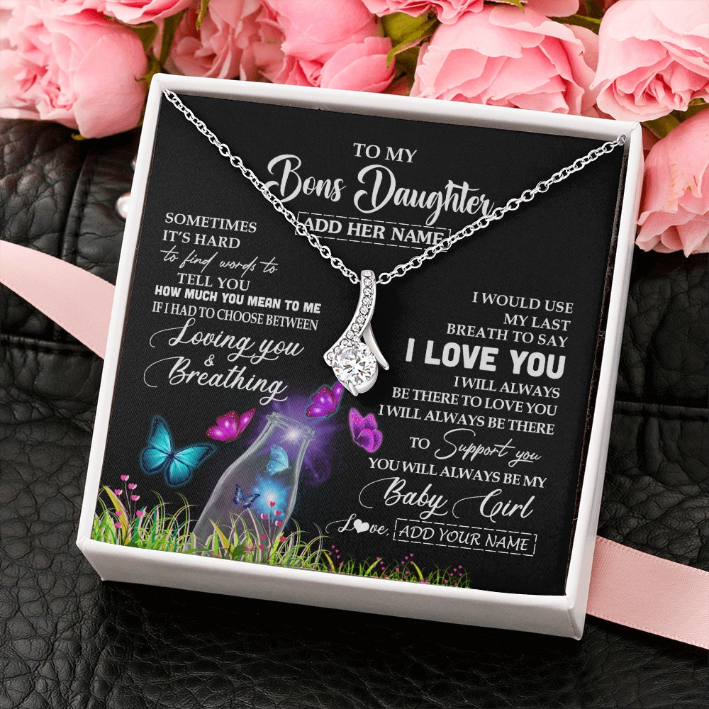 Alluring Beauty Necklace 14K White Gold Finish | 2 | Personalized To My Bonus Daughter Necklace From Stepmom Stepdad Butterfly Sometimes Say I Love You Stepdaughter Birthday Christmas Gift Box Message Card | siriusteestore.myshopify
