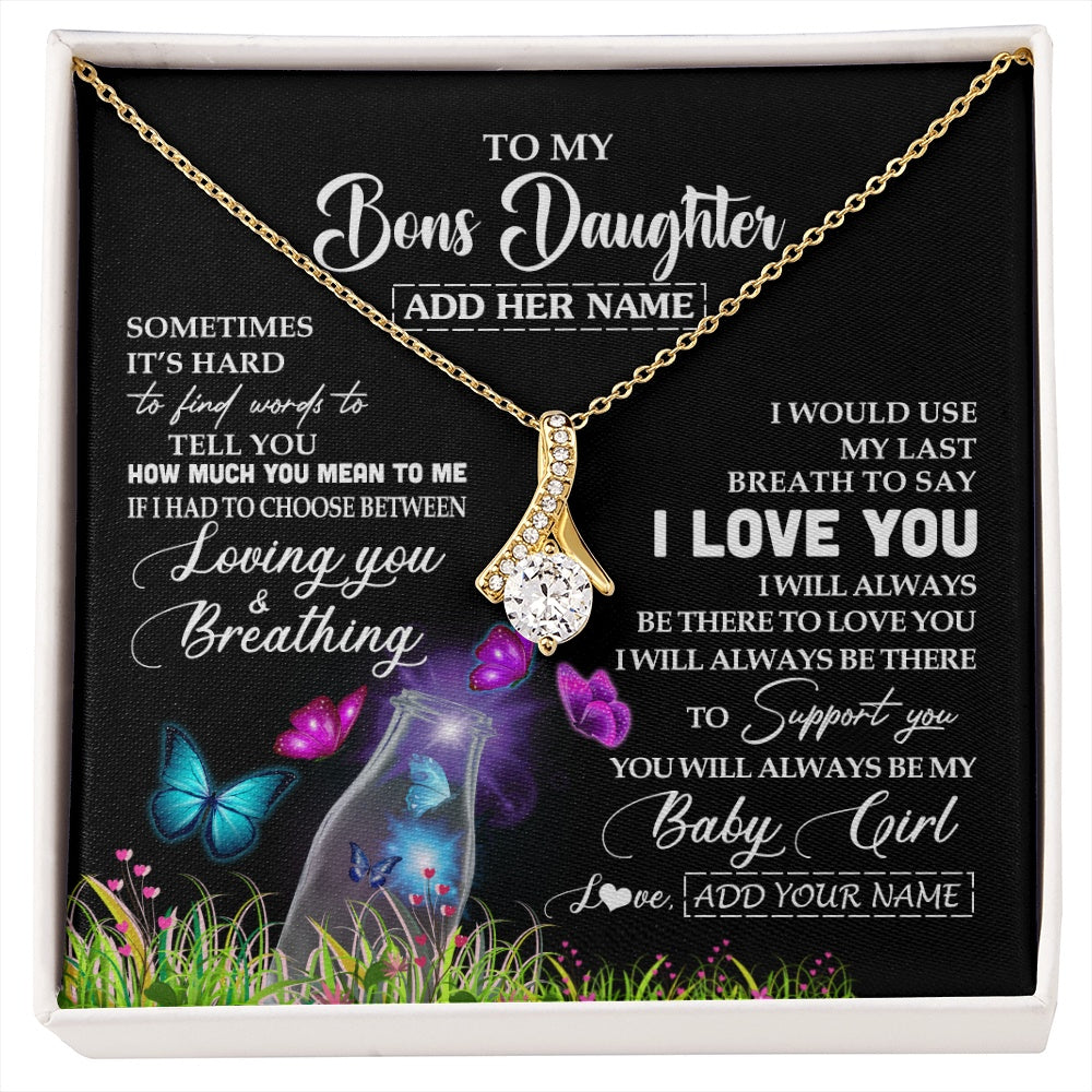 Alluring Beauty Necklace 18K Yellow Gold Finish | 1 | Personalized To My Bonus Daughter Necklace From Stepmom Stepdad Butterfly Sometimes Say I Love You Stepdaughter Birthday Christmas Gift Box Message Card | siriusteestore.myshopify