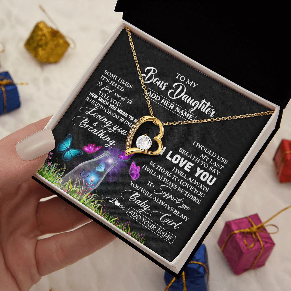 Forever Love Necklace 18K Yellow Gold Finish | 2 | Personalized To My Bonus Daughter Necklace From Stepmom Stepdad Butterfly Sometimes Say I Love You Stepdaughter Birthday Christmas Gift Box Message Card | siriusteestore.myshopify