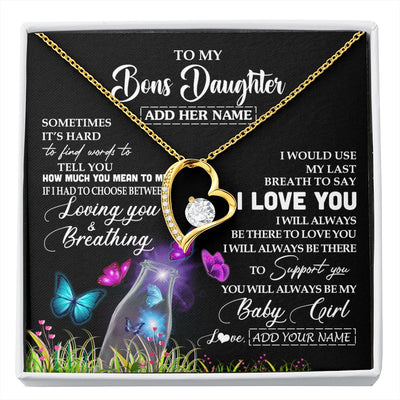 Forever Love Necklace 18K Yellow Gold Finish | 1 | Personalized To My Bonus Daughter Necklace From Stepmom Stepdad Butterfly Sometimes Say I Love You Stepdaughter Birthday Christmas Gift Box Message Card | siriusteestore.myshopify
