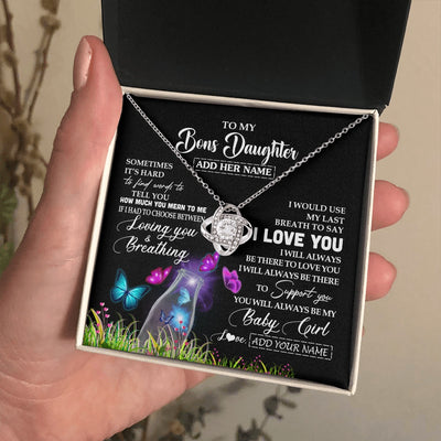 Love Knot Necklace 14K White Gold Finish | 2 | Personalized To My Bonus Daughter Necklace From Stepmom Stepdad Butterfly Sometimes Say I Love You Stepdaughter Birthday Christmas Gift Box Message Card | siriusteestore.myshopify