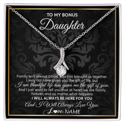 Alluring Beauty Necklace 14K White Gold Finish | Personalized To My Bonus Daughter Necklace From Stepmom Stepdad Father Family Forever Stepdaughter Birthday Christmas Jewelry Customized Gift Box Message Card | siriusteestore