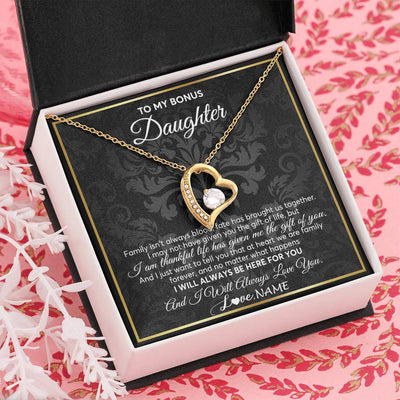Forever Love Necklace 18K Yellow Gold Finish | Personalized To My Bonus Daughter Necklace From Stepmom Stepdad Father Family Forever Stepdaughter Birthday Christmas Jewelry Customized Gift Box Message Card | siriusteestore