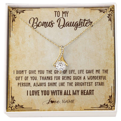 Alluring Beauty Necklace 18K Yellow Gold Finish | 1 | Personalized To My Bonus Daughter Necklace From Stepmom Stepdad I Love You With All My Heart Stepdaughter Birthday Christmas Customized Gift Box Message Card | siriusteestore