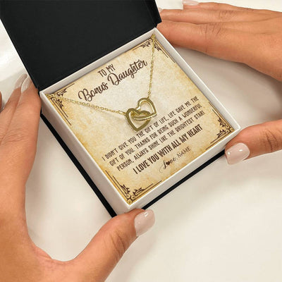 Interlocking Hearts Necklace 18K Yellow Gold Finish | 2 | Personalized To My Bonus Daughter Necklace From Stepmom Stepdad I Love You With All My Heart Stepdaughter Birthday Christmas Customized Gift Box Message Card | siriusteestore