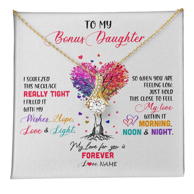Alluring Beauty Necklace 18K Yellow Gold Finish | 1 | Personalized To My Bonus Daughter Necklace From Stepmom Stepdad I Squeezed This Necklace Stepdaughter Birthday Christmas Customized Gift Box Message Card | siriusteestore