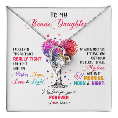 Forever Love Necklace 14K White Gold Finish | 1 | Personalized To My Bonus Daughter Necklace From Stepmom Stepdad I Squeezed This Necklace Stepdaughter Birthday Christmas Customized Gift Box Message Card | siriusteestore