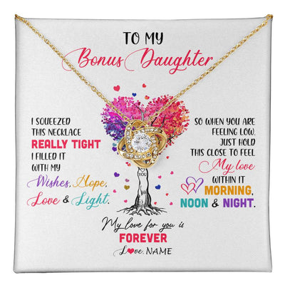 Love Knot Necklace 18K Yellow Gold Finish | 1 | Personalized To My Bonus Daughter Necklace From Stepmom Stepdad I Squeezed This Necklace Stepdaughter Birthday Christmas Customized Gift Box Message Card | siriusteestore