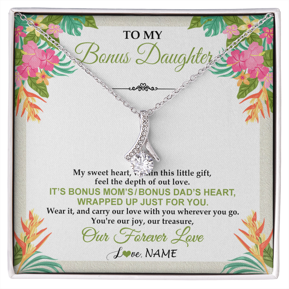 Alluring Beauty Necklace 14K White Gold Finish | 1 | Personalized To My Bonus Daughter Necklace From Stepmom Stepdad My Sweet Heart Birthday Gift For Stepddaughter Christmas Graduation Gift Box Message Card | siriusteestore