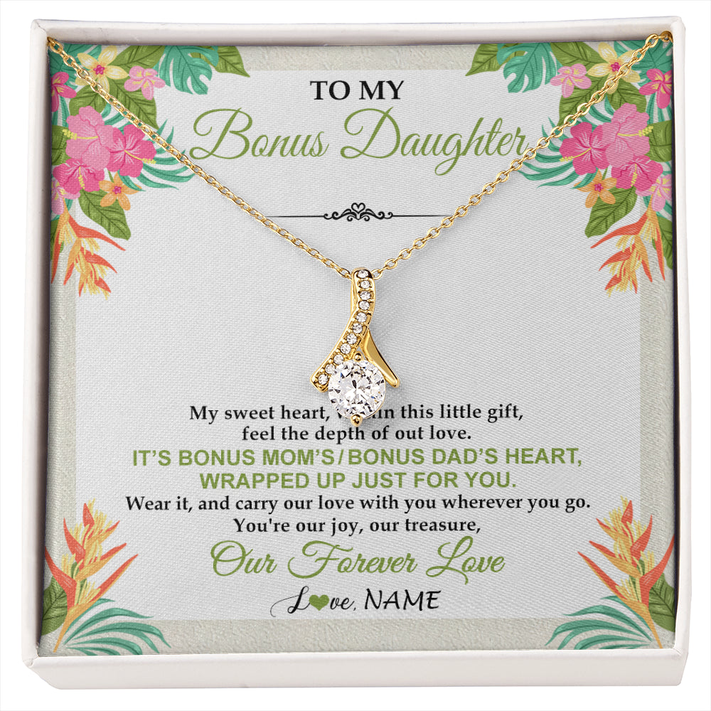Alluring Beauty Necklace 18K Yellow Gold Finish | 1 | Personalized To My Bonus Daughter Necklace From Stepmom Stepdad My Sweet Heart Birthday Gift For Stepddaughter Christmas Graduation Gift Box Message Card | siriusteestore