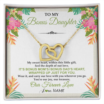 Interlocking Hearts Necklace 18K Yellow Gold Finish | 1 | Personalized To My Bonus Daughter Necklace From Stepmom Stepdad My Sweet Heart Birthday Gift For Stepddaughter Christmas Graduation Gift Box Message Card | siriusteestore