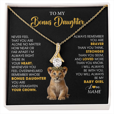 Alluring Beauty Necklace 18K Yellow Gold Finish | 1 | Personalized To My Bonus Daughter Necklace From Stepmom Stepdad Never Feel You Are Alone Lion Birthday Gift Stepddaughter Christmas Gift Box Message Card | siriusteestore