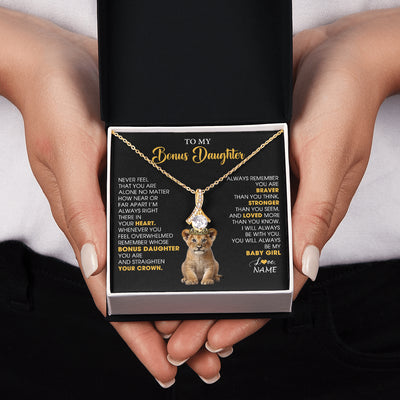 Alluring Beauty Necklace 18K Yellow Gold Finish | 2 | Personalized To My Bonus Daughter Necklace From Stepmom Stepdad Never Feel You Are Alone Lion Birthday Gift Stepddaughter Christmas Gift Box Message Card | siriusteestore