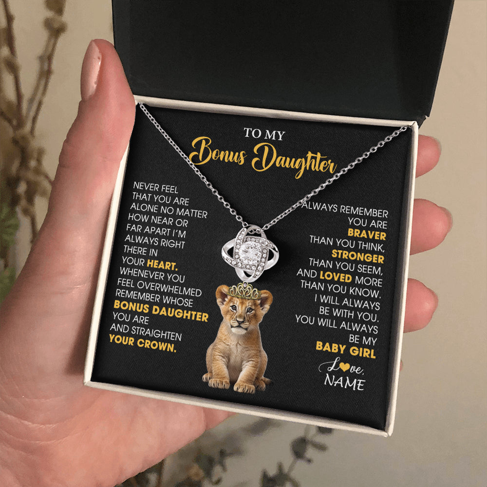 Love Knot Necklace 14K White Gold Finish | 2 | Personalized To My Bonus Daughter Necklace From Stepmom Stepdad Never Feel You Are Alone Lion Birthday Gift Stepddaughter Christmas Gift Box Message Card | siriusteestore
