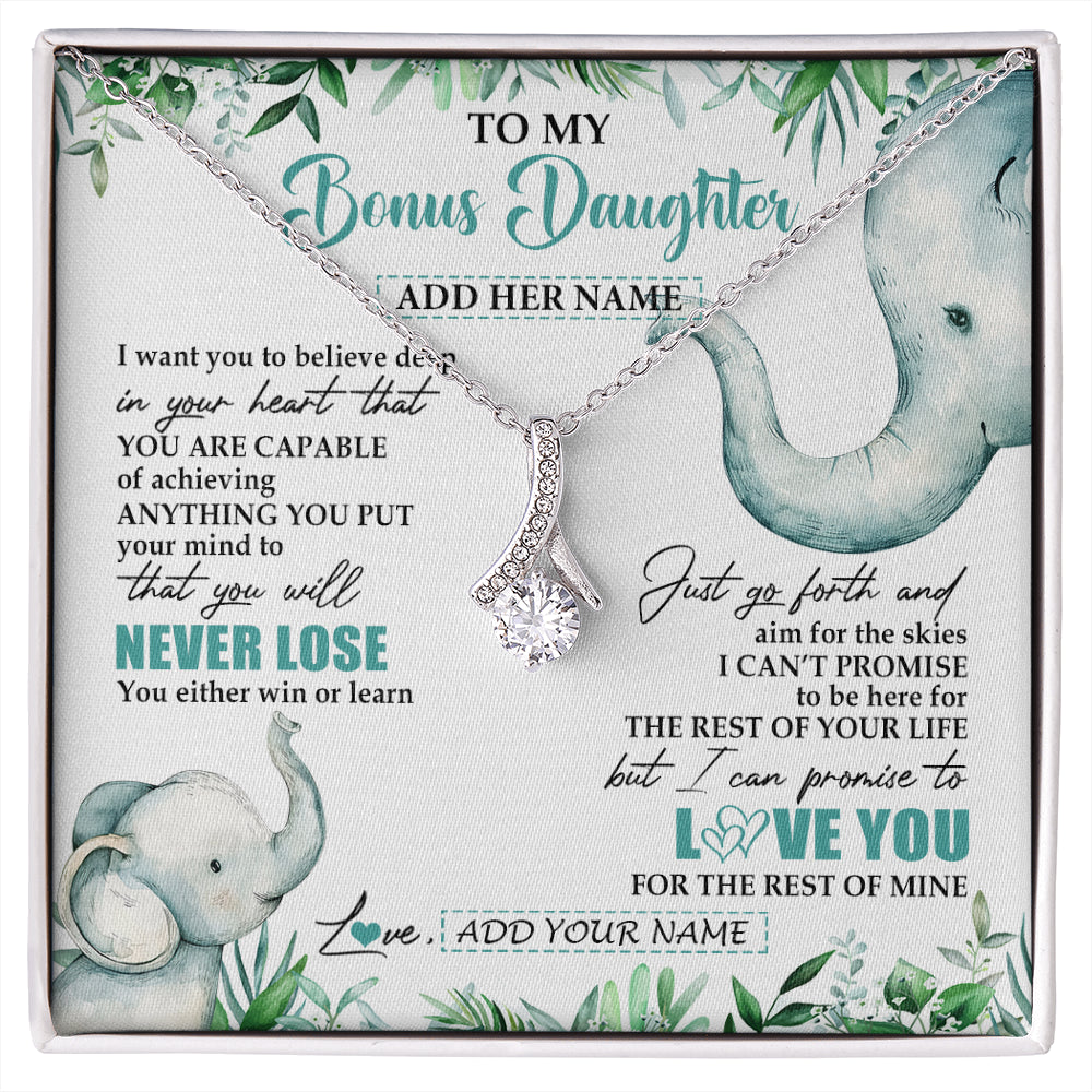 Alluring Beauty Necklace 14K White Gold Finish | 1 | Personalized To My Bonus Daughter Necklace From Stepmom Stepdad You Will Never Lose Elephant Stepdaughter Birthday Gifts Christmas Gift Box Message Card | siriusteestore