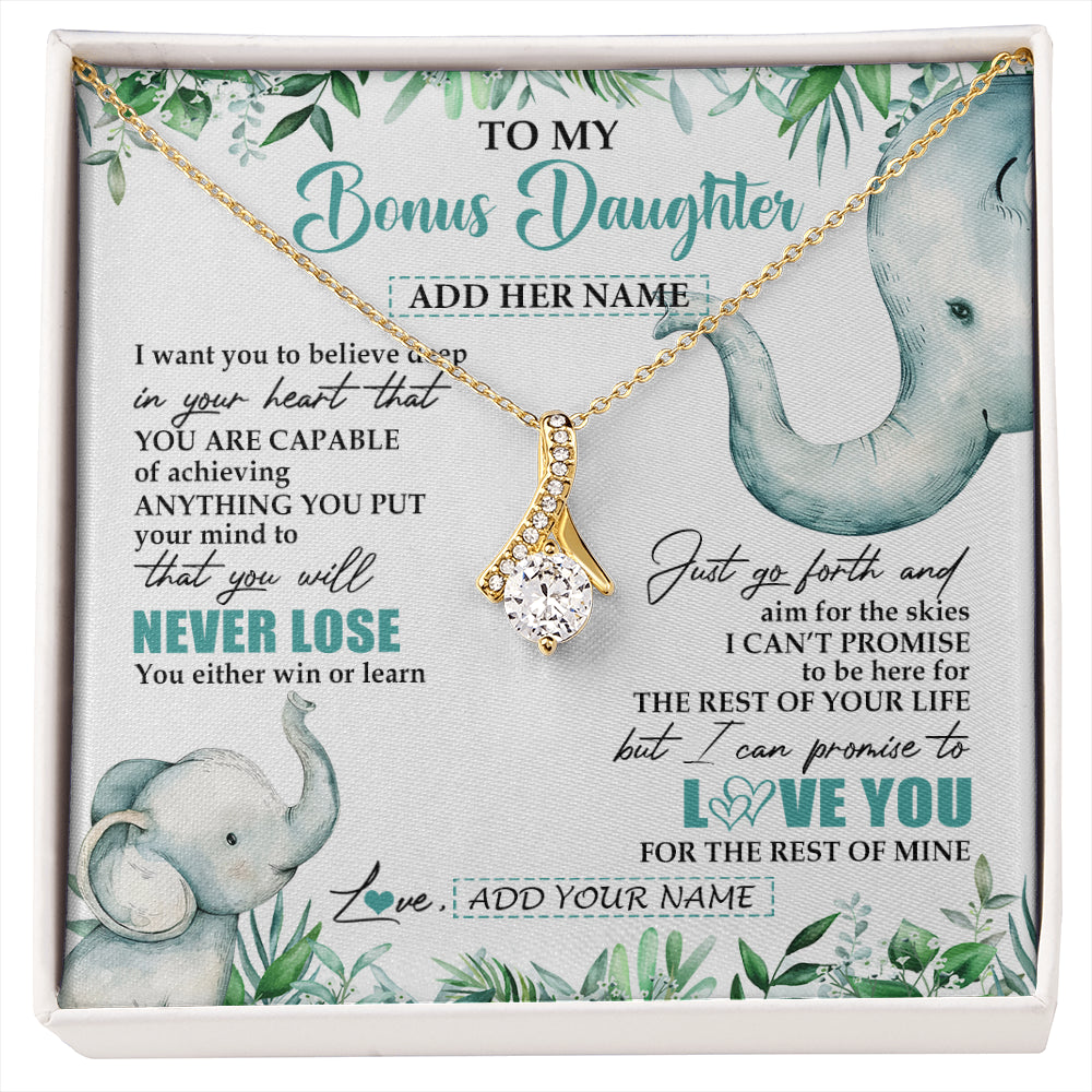 Alluring Beauty Necklace 18K Yellow Gold Finish | 1 | Personalized To My Bonus Daughter Necklace From Stepmom Stepdad You Will Never Lose Elephant Stepdaughter Birthday Gifts Christmas Gift Box Message Card | siriusteestore