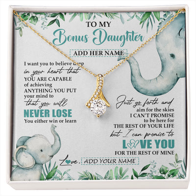Alluring Beauty Necklace 18K Yellow Gold Finish | 1 | Personalized To My Bonus Daughter Necklace From Stepmom Stepdad You Will Never Lose Elephant Stepdaughter Birthday Gifts Christmas Gift Box Message Card | siriusteestore
