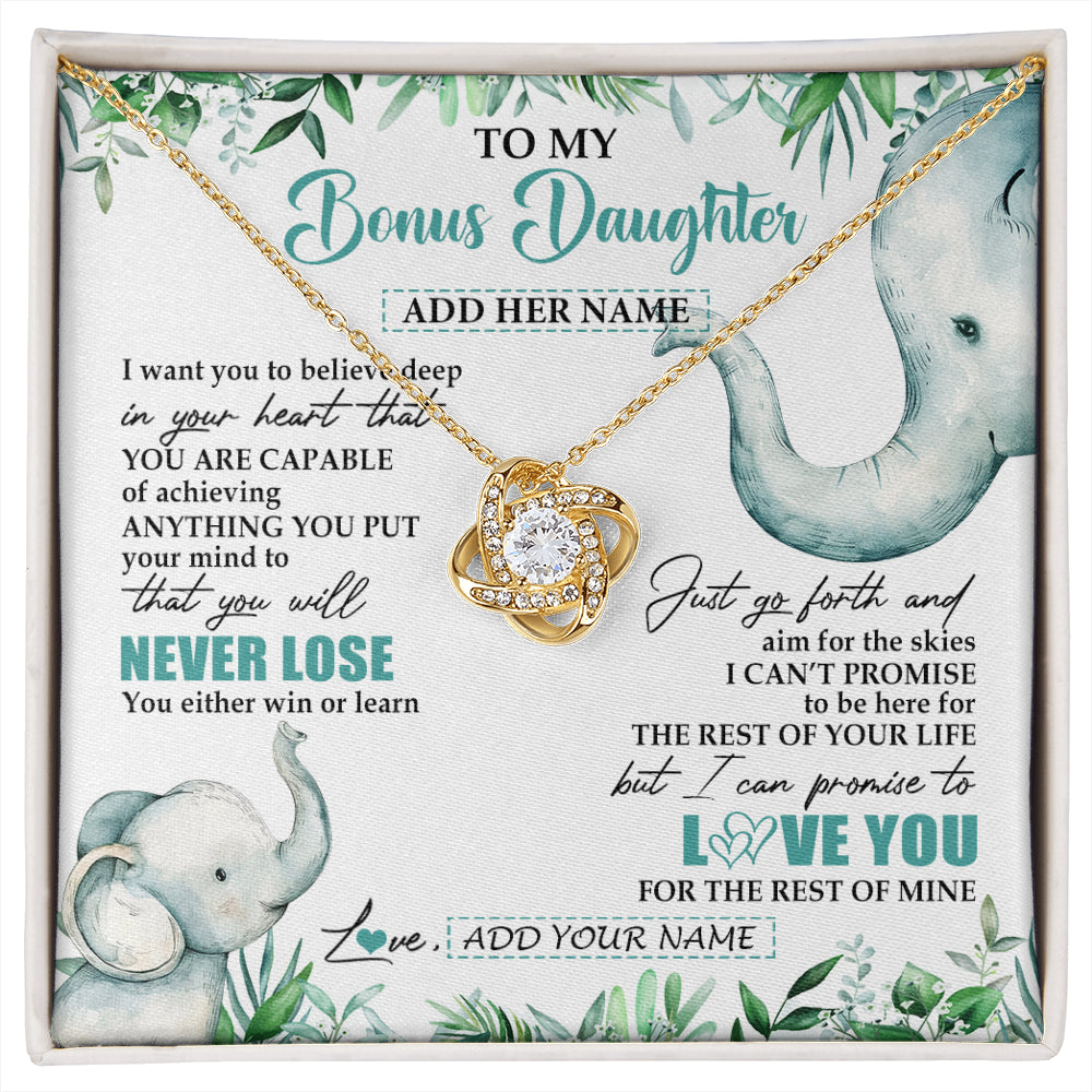 Love Knot Necklace 18K Yellow Gold Finish | 1 | Personalized To My Bonus Daughter Necklace From Stepmom Stepdad You Will Never Lose Elephant Stepdaughter Birthday Gifts Christmas Gift Box Message Card | siriusteestore
