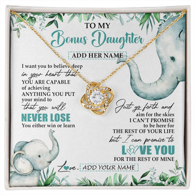 Love Knot Necklace 18K Yellow Gold Finish | 1 | Personalized To My Bonus Daughter Necklace From Stepmom Stepdad You Will Never Lose Elephant Stepdaughter Birthday Gifts Christmas Gift Box Message Card | siriusteestore