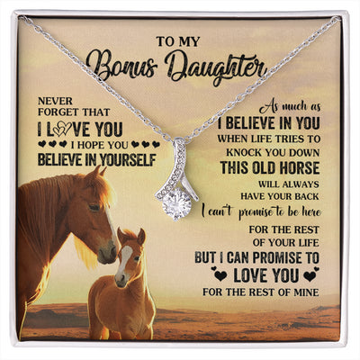 Alluring Beauty Necklace 14K White Gold Finish | 1 | Personalized To My Bonus Daughter Necklace From Stepmom This Old Horse Love You Stepddaughter Birthday Jewelry Christmas Customized Gift Box Message Card | siriusteestore