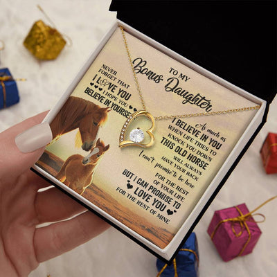 Forever Love Necklace 18K Yellow Gold Finish | 2 | Personalized To My Bonus Daughter Necklace From Stepmom This Old Horse Love You Stepddaughter Birthday Jewelry Christmas Customized Gift Box Message Card | siriusteestore