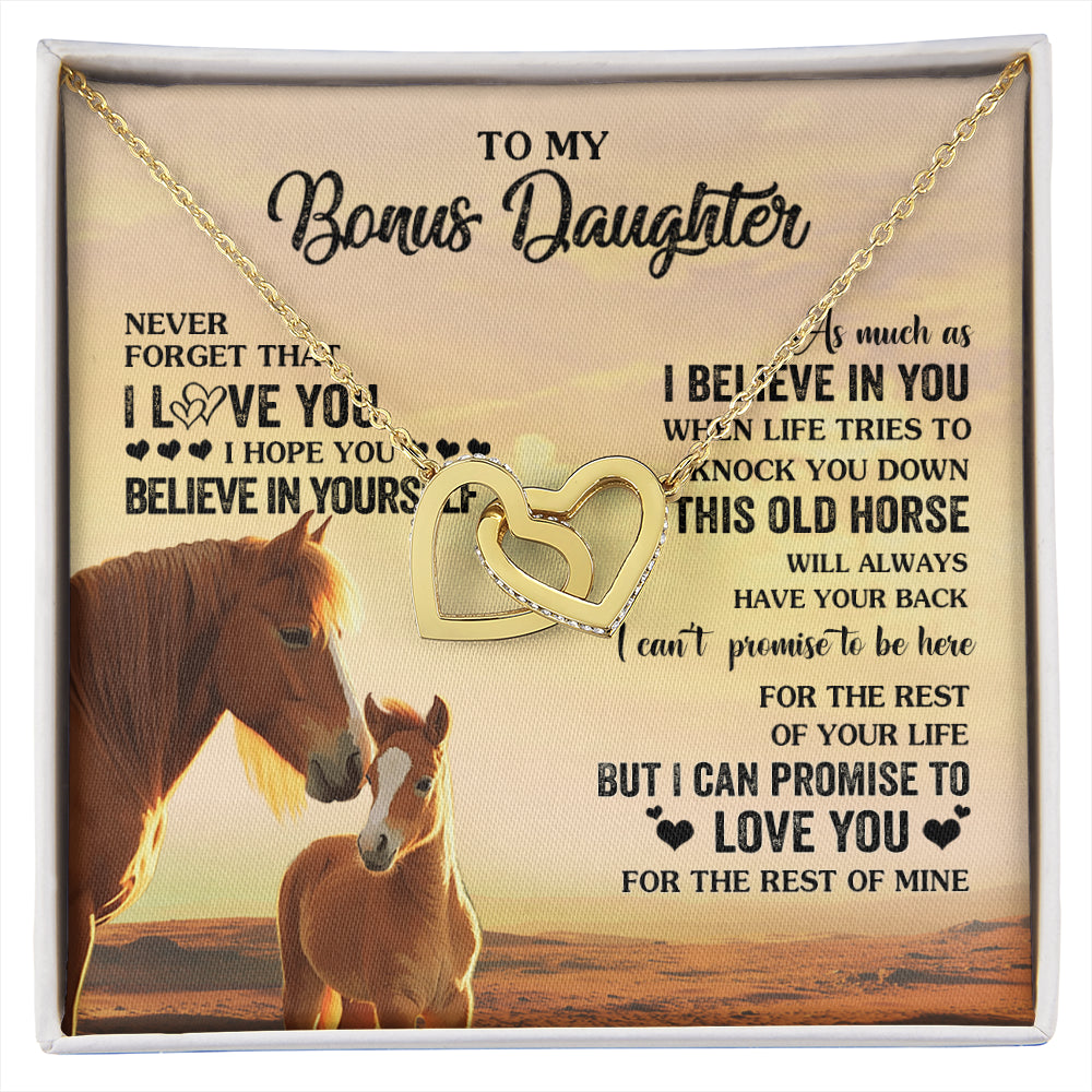 Interlocking Hearts Necklace 18K Yellow Gold Finish | 1 | Personalized To My Bonus Daughter Necklace From Stepmom This Old Horse Love You Stepddaughter Birthday Jewelry Christmas Customized Gift Box Message Card | siriusteestore