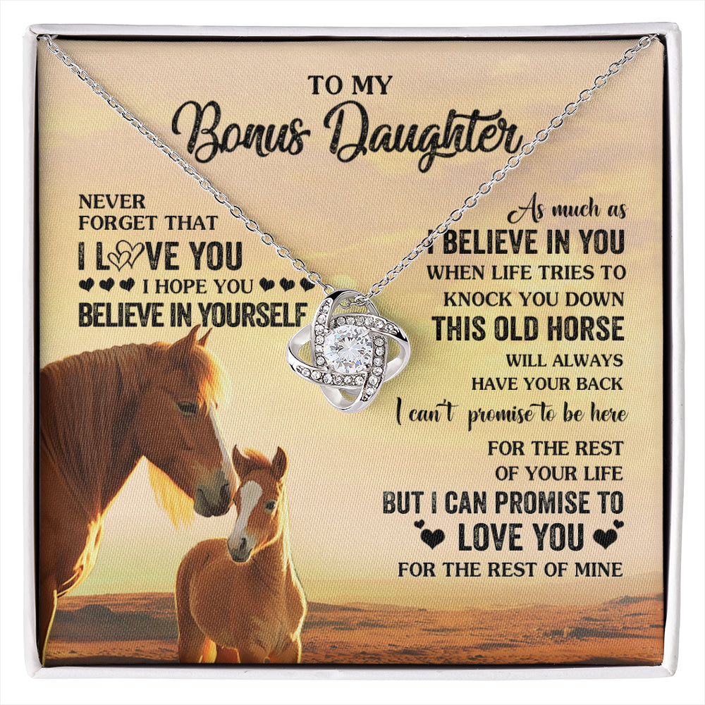 Love Knot Necklace 14K White Gold Finish | 1 | Personalized To My Bonus Daughter Necklace From Stepmom This Old Horse Love You Stepddaughter Birthday Jewelry Christmas Customized Gift Box Message Card | siriusteestore