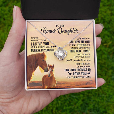 Love Knot Necklace 14K White Gold Finish | 2 | Personalized To My Bonus Daughter Necklace From Stepmom This Old Horse Love You Stepddaughter Birthday Jewelry Christmas Customized Gift Box Message Card | siriusteestore
