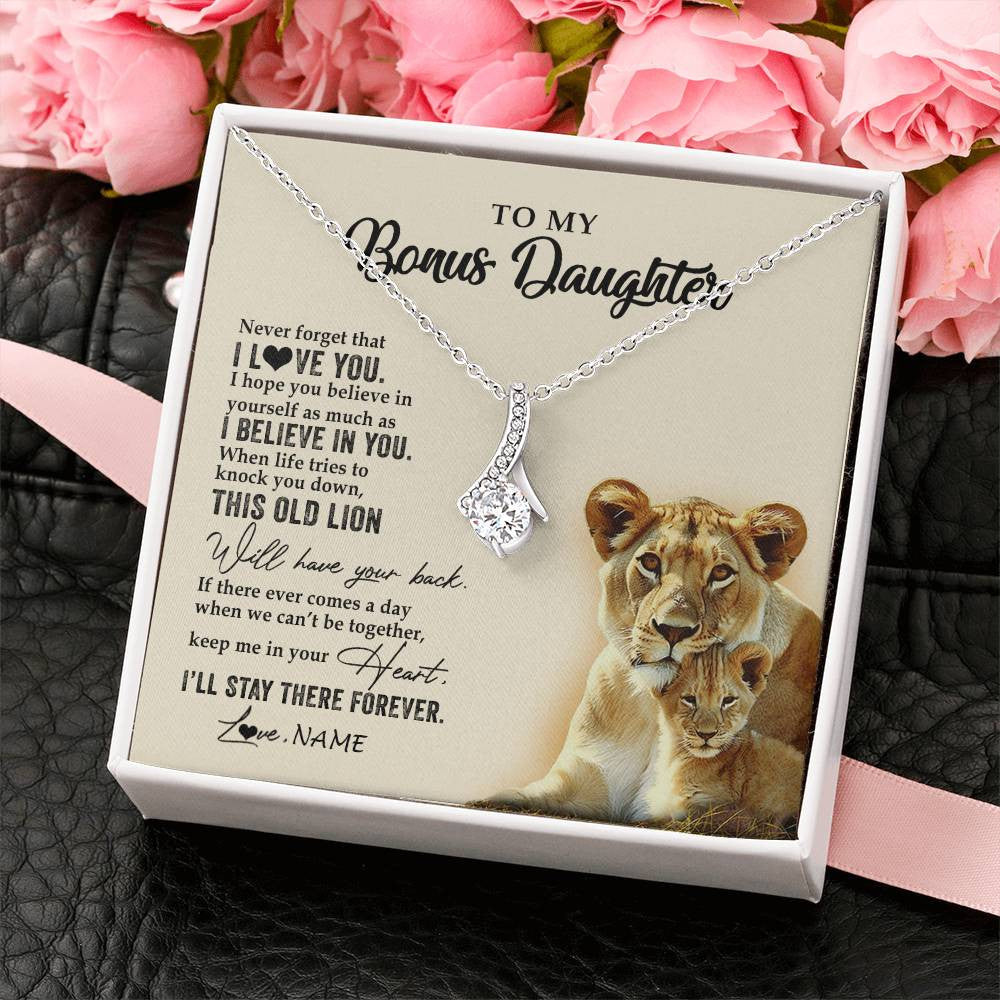 Alluring Beauty Necklace 14K White Gold Finish | 2 | Personalized To My Bonus Daughter Necklace From Stepmom This Old Lion Never Forget I Love You Stepdaughter Birthday Christmas Customized Gift Box Message Card | siriusteestore