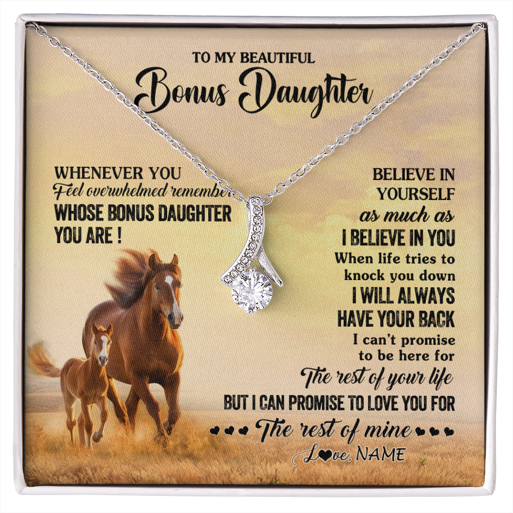 Alluring Beauty Necklace 14K White Gold Finish | 1 | Personalized To My Bonus Daughter Necklace From Stepmom Whenever You Feel Horse Stepddaughter Birthday Jewelry Christmas Customized Gift Box Message Card | siriusteestore