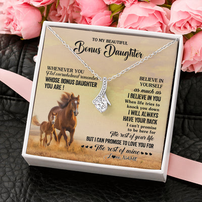 Alluring Beauty Necklace 14K White Gold Finish | 2 | Personalized To My Bonus Daughter Necklace From Stepmom Whenever You Feel Horse Stepddaughter Birthday Jewelry Christmas Customized Gift Box Message Card | siriusteestore