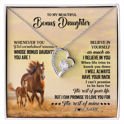 Forever Love Necklace 14K White Gold Finish | 1 | Personalized To My Bonus Daughter Necklace From Stepmom Whenever You Feel Horse Stepddaughter Birthday Jewelry Christmas Customized Gift Box Message Card | siriusteestore