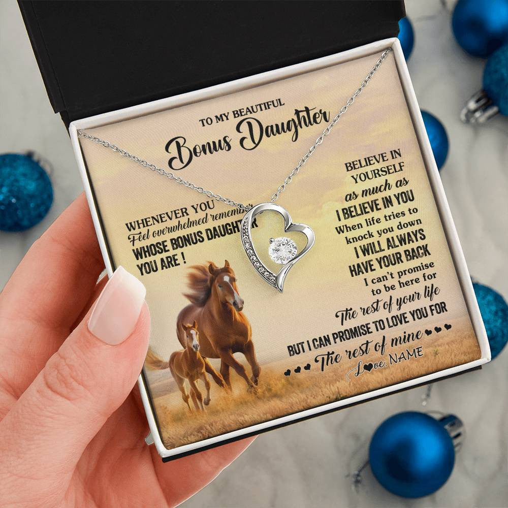 Forever Love Necklace 14K White Gold Finish | 2 | Personalized To My Bonus Daughter Necklace From Stepmom Whenever You Feel Horse Stepddaughter Birthday Jewelry Christmas Customized Gift Box Message Card | siriusteestore
