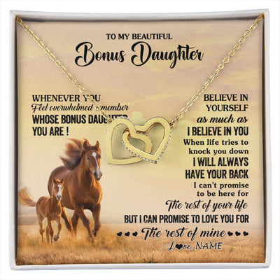 Interlocking Hearts Necklace 18K Yellow Gold Finish | 1 | Personalized To My Bonus Daughter Necklace From Stepmom Whenever You Feel Horse Stepddaughter Birthday Jewelry Christmas Customized Gift Box Message Card | siriusteestore