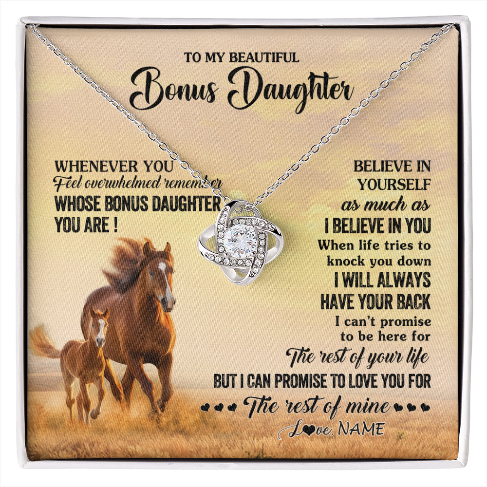 Love Knot Necklace 14K White Gold Finish | 1 | Personalized To My Bonus Daughter Necklace From Stepmom Whenever You Feel Horse Stepddaughter Birthday Jewelry Christmas Customized Gift Box Message Card | siriusteestore