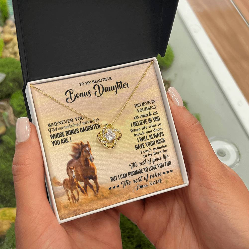 Love Knot Necklace 18K Yellow Gold Finish | 2 | Personalized To My Bonus Daughter Necklace From Stepmom Whenever You Feel Horse Stepddaughter Birthday Jewelry Christmas Customized Gift Box Message Card | siriusteestore