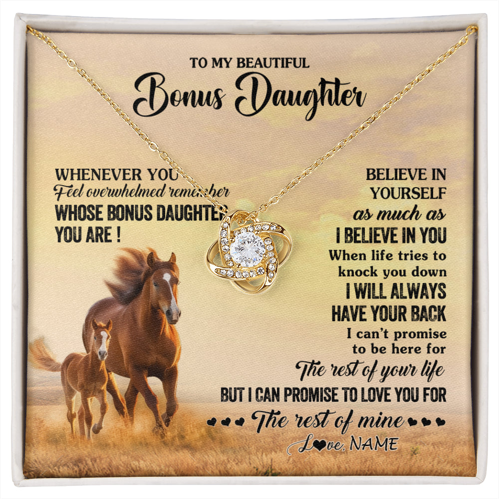 Love Knot Necklace 18K Yellow Gold Finish | 1 | Personalized To My Bonus Daughter Necklace From Stepmom Whenever You Feel Horse Stepddaughter Birthday Jewelry Christmas Customized Gift Box Message Card | siriusteestore