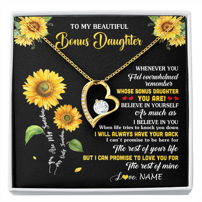 Forever Love Necklace 18K Yellow Gold Finish | 1 | Personalized To My Bonus Daughter Necklace From Stepmom Whenever You Feel Sunflower Stepddaughter Birthday Jewelry Christmas Customized Gift Box Message Card | siriusteestore