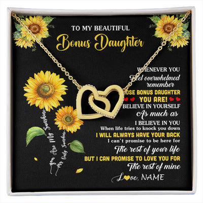 Interlocking Hearts Necklace 18K Yellow Gold Finish | 1 | Personalized To My Bonus Daughter Necklace From Stepmom Whenever You Feel Sunflower Stepddaughter Birthday Jewelry Christmas Customized Gift Box Message Card | siriusteestore