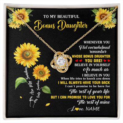 Love Knot Necklace 18K Yellow Gold Finish | 1 | Personalized To My Bonus Daughter Necklace From Stepmom Whenever You Feel Sunflower Stepddaughter Birthday Jewelry Christmas Customized Gift Box Message Card | siriusteestore