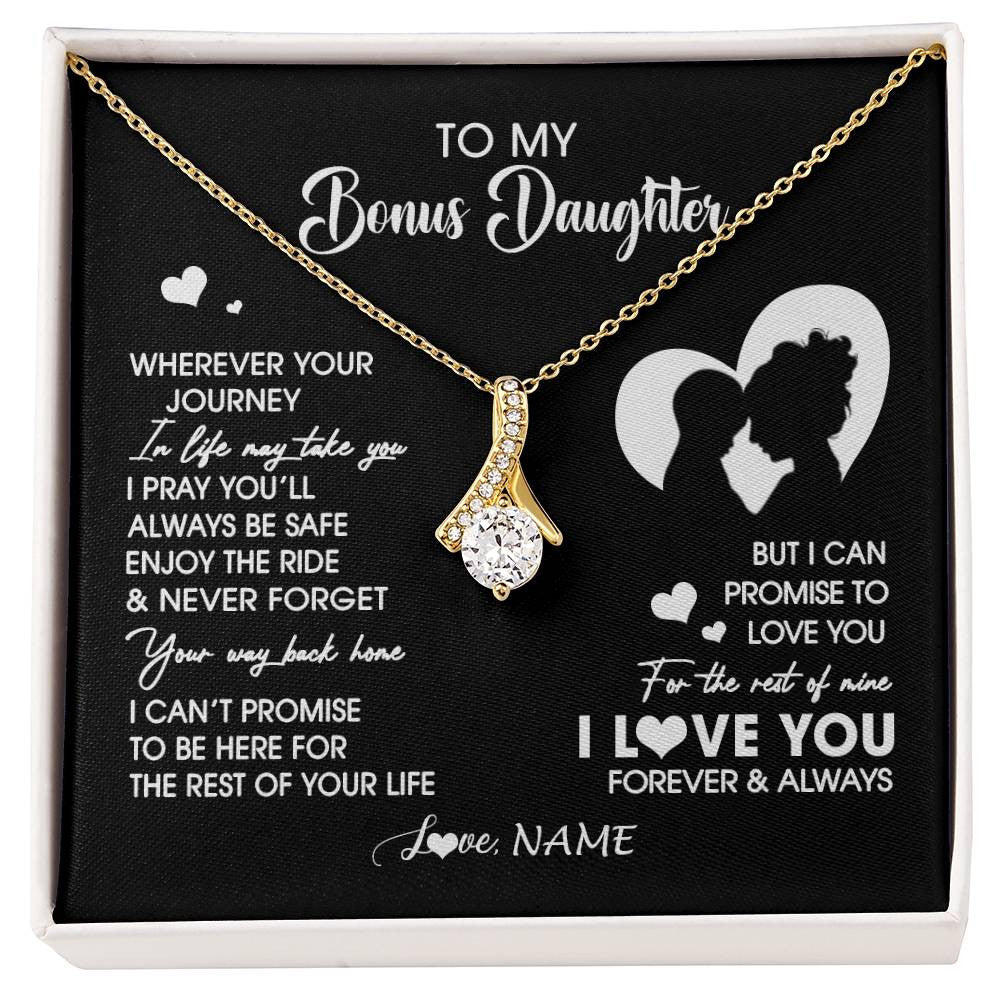 Alluring Beauty Necklace 18K Yellow Gold Finish | 1 | Personalized To My Bonus Daughter Necklace From Stepmom Wherever Your Journey Stepdaughter Birthday Gifts Graduation Christmas Customized Gift Box Message Card | siriusteestore