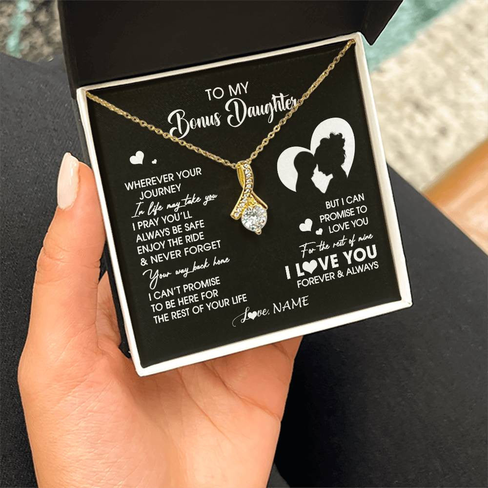 Alluring Beauty Necklace 18K Yellow Gold Finish | 2 | Personalized To My Bonus Daughter Necklace From Stepmom Wherever Your Journey Stepdaughter Birthday Gifts Graduation Christmas Customized Gift Box Message Card | siriusteestore