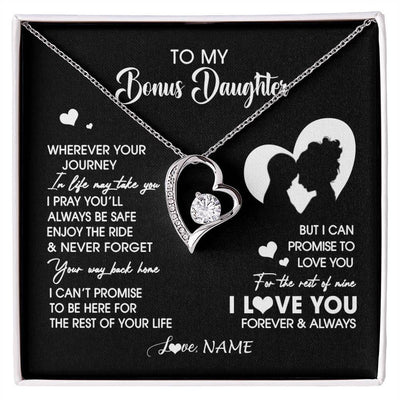 Forever Love Necklace 14K White Gold Finish | 1 | Personalized To My Bonus Daughter Necklace From Stepmom Wherever Your Journey Stepdaughter Birthday Gifts Graduation Christmas Customized Gift Box Message Card | siriusteestore